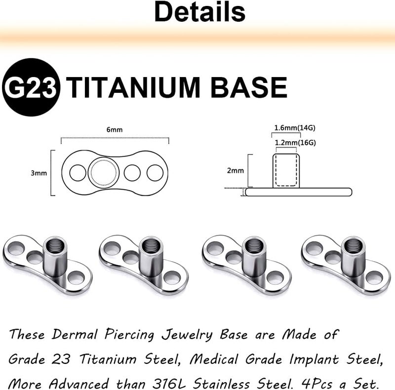 PunkTracker 14G 4-20Pcs Surgical Steel Dermal Piercing Jewelry Cubic Zircon Micro Dermal Anchor Tops Titanium Base Dermal Piercing - Image 2